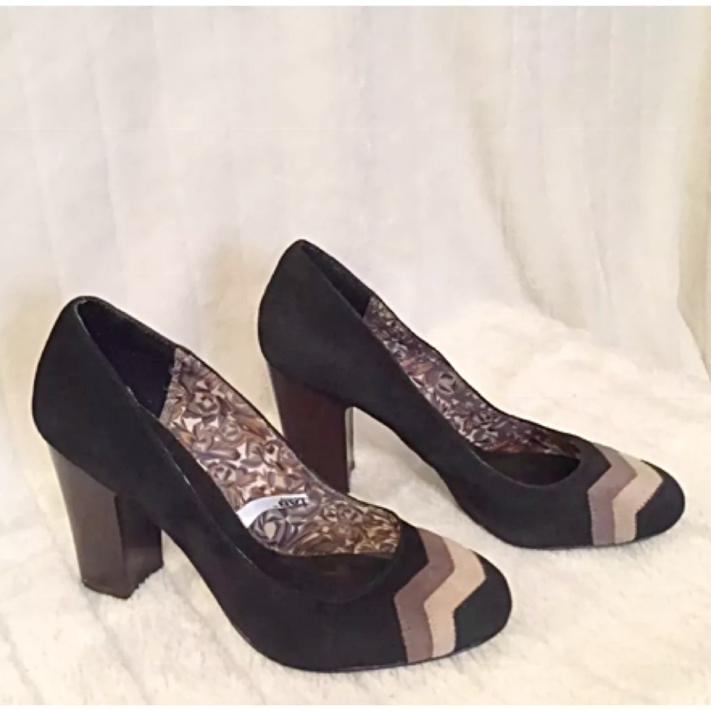 Missoni for Target Black Suede Chevron Cap Toe Block Heel Pumps 8.5